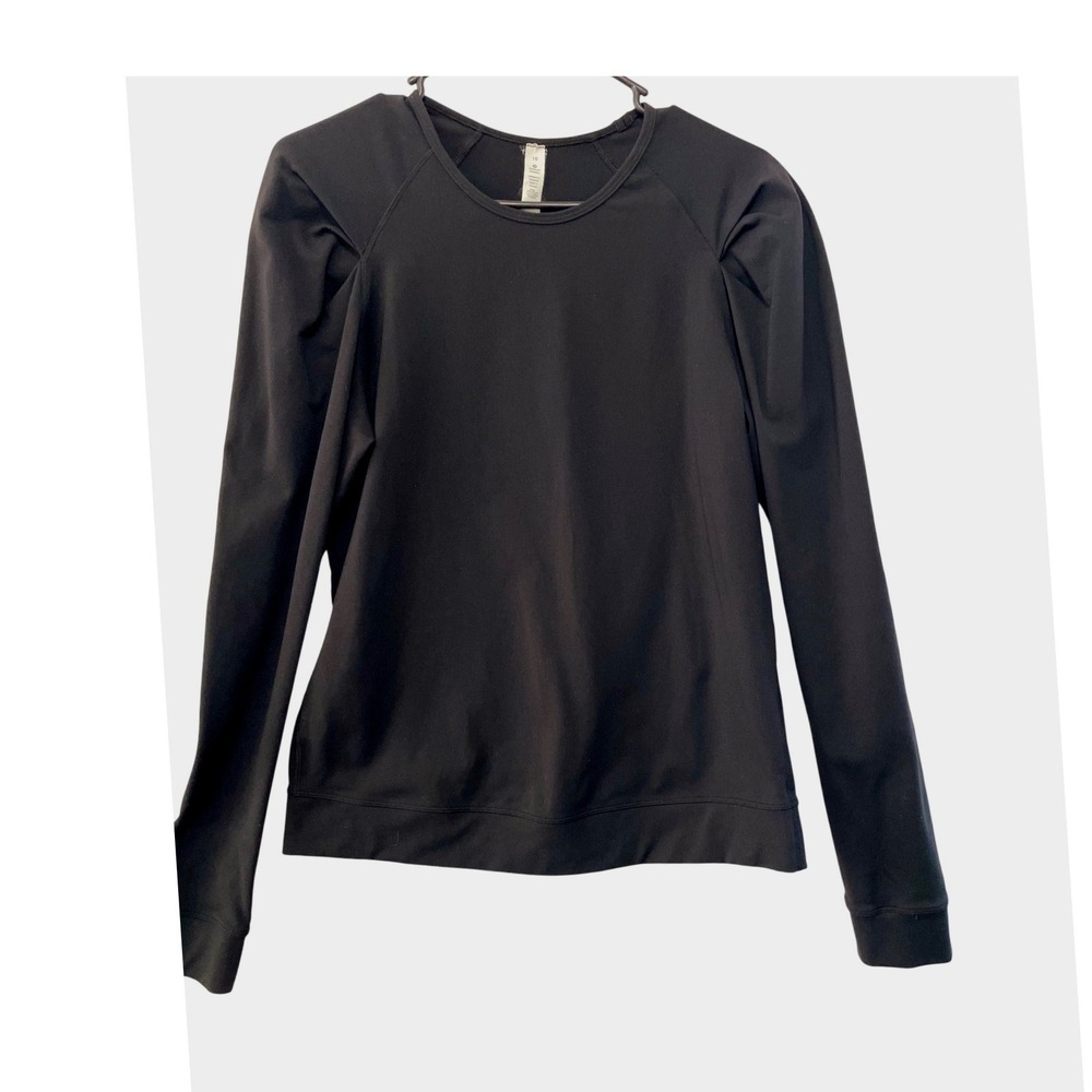 Lululemon Puff Sleeve Long Sleeve Top Women 10 Black Pleated Shoulder Activewear